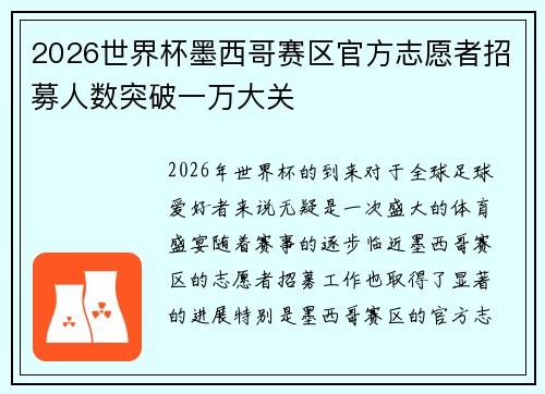 2026世界杯墨西哥赛区官方志愿者招募人数突破一万大关 2026世界杯墨西哥赛区官方志愿者招募人数突破一万大关